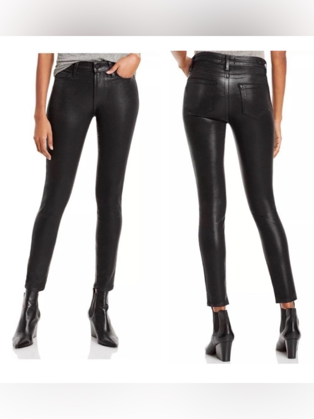 PAIGE Hoxton High Rise Ankle Skinny Jeans Black Fog Luxe Coating Faux Leather